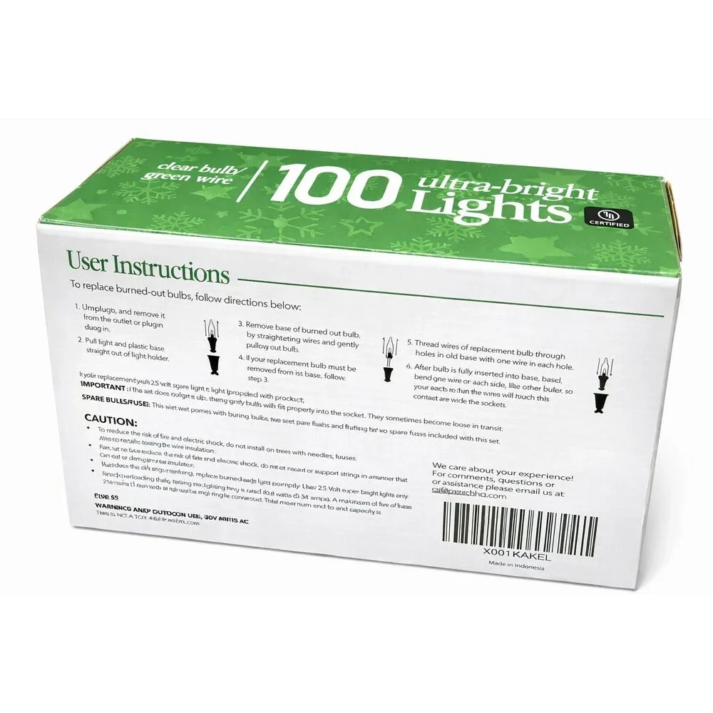 Prextex Ultra-Bright 100 Indoor/Outdoor White Light String Up to 5 Strings New